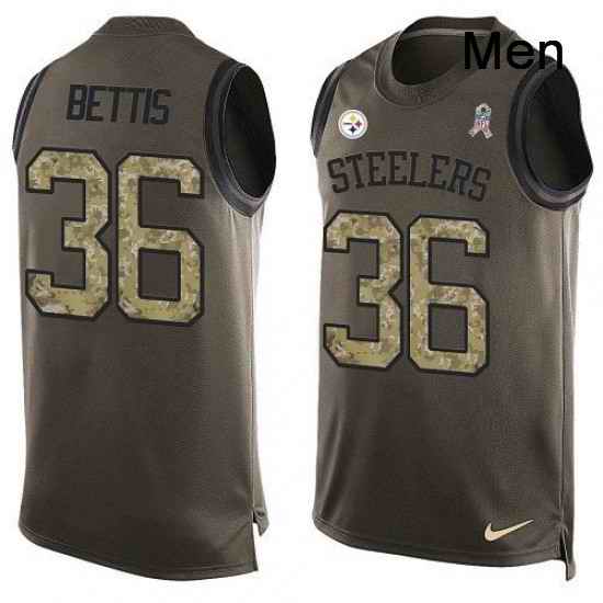 Mens Nike Pittsburgh Steelers 36 Jerome Bettis Limited Green Salute to Service Tank Top NFL Jersey